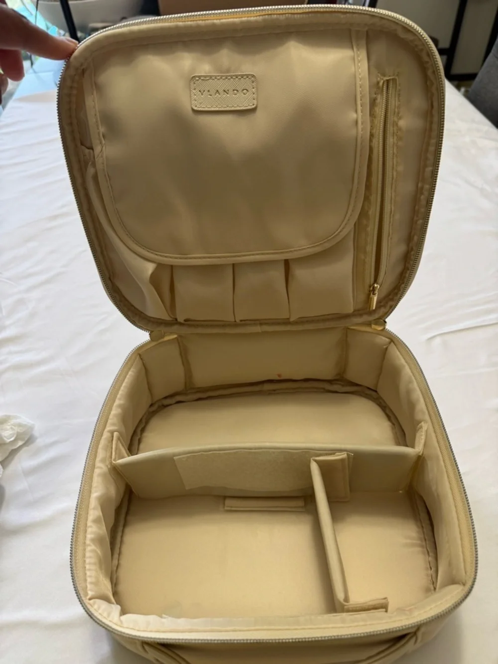Beige Floral 'A' Accent Satchel Cosmetic Bag